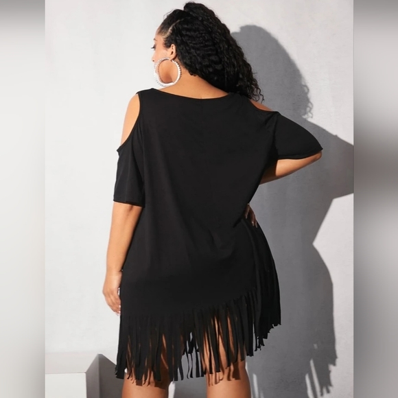 Sz 28/30 Cold-Shoulder Dress w/Fringe Hem - Picture 2 of 3